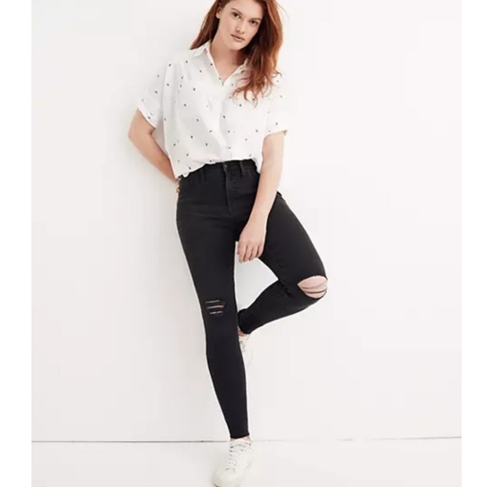 Madewell 9" Mid-Rise Skinny jeans in Black Sea Wash Strech Size 28